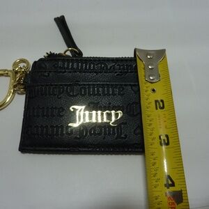 Juicy Couture Black Card Case Heart Key Ring Fob Zip Wallet